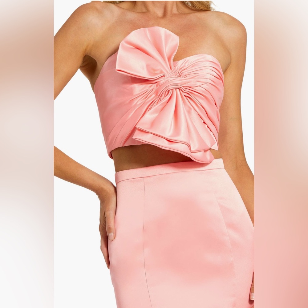 Mac Duggal Strapless Bow Top and Mermaid Skirt 2 Piece Set Gown